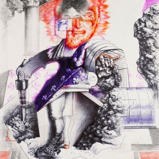 stone grower n.1 2019 pen pencil pastel collage on paperx70 cm