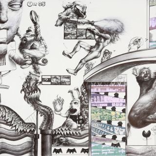 suspiciously instinctive 2020 ballpoint pen and collage on paper x50 cm