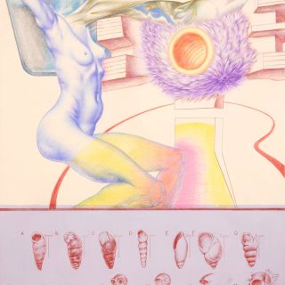 footsie 2022 coloured pencils and acrylic on paperx70 cm