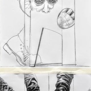 kouros study  2021 graphite and ballpoint pen on paper9x30 cm