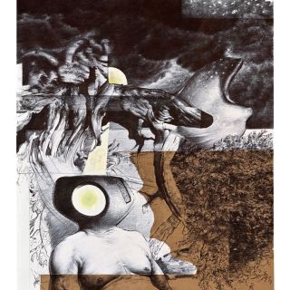 progonos no2  2021 ballpoint pen and collage on paperx50 cm